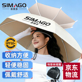 SIMAGO喜曼多头戴式彩胶雨伞钓鱼伞帽户外遮阳伞防晒双骨双层卡其127cm