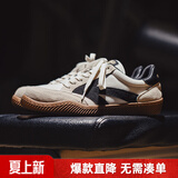 马登箭头德训鞋子男春夏透气平底休闲板鞋复古阿甘小白鞋网面运动鞋 米白色 【男士休闲鞋/鞋子男款/男鞋春秋款/情侣鞋】 40 男码-偏大一码