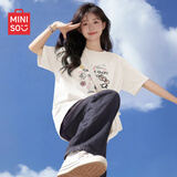 名创优品（MINISO）纯棉短袖女t恤夏季2026新款圆领宽松上衣中学生亲肤舒适白色半袖