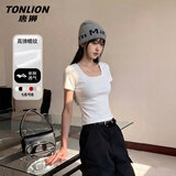 唐狮（TonLion）短袖女装方领背心夏季新款修身显瘦正肩短款t恤小个子女士上衣服