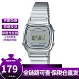 卡西欧（CASIO）运动防水复古经典小方块学生男女小银砖小银块银色 LA670WA-7D 女款
