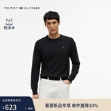 Tommy Hilfiger【撞色横条纹】26春夏新款男纯棉休闲学院风圆领内搭针织衫 【纯色绣标毛衣】经典黑BDS 2XL （推荐：180-200斤）