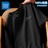 真维斯（Jeanswest）纯棉短袖t恤男运动潮流百搭休闲半袖2026新款打底夏季美式体恤衫  黑色(风景笑脸胸标) XL (180) (不起球不掉色)