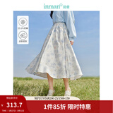 茵曼（INMAN）法式碎花高级感2025夏女新款休闲中长吊带连衣裙子 白底蓝花半身裙-18412674 M