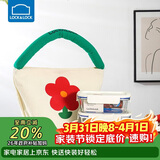 乐扣乐扣（LOCK&LOCK）清新玻璃保鲜盒微波饭盒三件套(630ml*2+便当包)LNG428S602白色