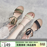 ZHR凉鞋女一字带罗马风轻便外穿女鞋小清新露趾搭扣坡跟鞋子女 J189 黑色 37