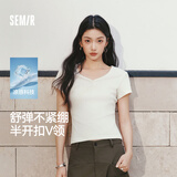 森马（Semir）短袖T恤女夏季短款V领半开襟套头衫紧身正肩2026上衣109326100046