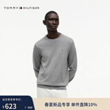 Tommy Hilfiger【撞色横条纹】26春夏新款男纯棉休闲学院风圆领内搭针织衫 【纯色绣标毛衣】极简灰P7D S  （推荐：120-135斤）