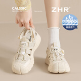 ZHR休闲鞋女镂空轻便夏季女鞋软底内增高户外登山鞋女 KS102 米色 36