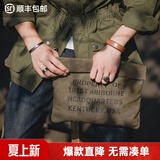 马登工装美式复古油蜡帆布包阿美咔叽邮差手抓包公文休闲信封文件包 油蜡手包-咖色（不可水洗）
