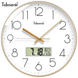 天王星（Telesonic）挂钟客厅万年历钟表3D立体创意双日历温度时钟简约石英钟薄边挂表 奢时金30CM日历款