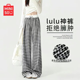 名创优品（MINISO）格子裤女薄2026新款夏季泡泡纱格纹裤女士小众设计感休闲阔腿裤子