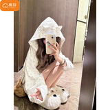 棉致可爱小猫耳朵连帽外套女春秋季2026新款休闲开衫卫衣宽松慵懒上衣 2601白色【常规高品质33.5】 L 100-120斤