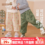 嘟嘟家【柔软厚实】儿童裤子秋冬款加绒宝宝冬装婴儿保暖裤女童男童棉裤 绿色恐龙 100