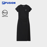 FILA FUSION斐乐潮牌女子针织连衣裙2026夏新款休闲简约收腰T恤裙 正黑色-BK M 165/84A/M