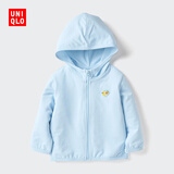 优衣库婴幼儿宝宝防紫外线网眼连帽开衫防晒衣婴幼儿衣服482045 60 浅蓝色 110