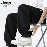 JEEP SPIRIT吉普冰丝透气休闲裤男款夏季宽松设计感网眼运动长裤 黑色 2XL