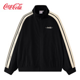 可口可乐（Coca-Cola）外套男春季薄款运动休闲宽松开衫卫衣立领夹克 黑色 S(100-110斤)