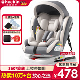 Heekin德国 儿童安全座椅汽车用0-4-12岁婴儿宝宝360度旋转ISOFIX硬接口 尊享灰(遮阳棚+上拉带+侧保护)