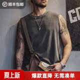 马登工装美式复古硬汉做旧背心男纯棉运动健身打底坎肩男士无袖T恤夏 旧炭黑 【砍袖/外穿/摇滚背心】 3XL