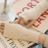 畅印针织半指毛线手套女秋冬季加厚保暖露指触屏针织手套学生写字袖套护腕  CQ 米白