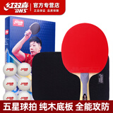 红双喜乒乓球拍五星级碳素底板5星狂飙王专业级狂飙3单拍兵乓球拍 H5002纯木横拍一只+6球+拍套
