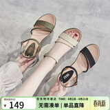 ZHR凉鞋女一字带罗马风轻便外穿女鞋小清新露趾搭扣坡跟鞋子女 J189 黑色 39