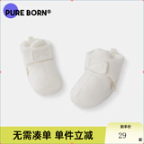 博睿恩（Pureborn）摇粒绒保暖婴儿鞋新生儿软底步前鞋子秋冬装宝宝脚套 本白色 L 长12cm