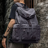 我潮双肩包男士帆布背包休闲大容量时尚旅行包高中学生书包轻便电脑包 蓝黑色复古款