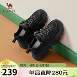 骆驼（CAMEL）老爹鞋女网布皮面拼接双系带厚底休闲鞋 L24S283079 黑色 38