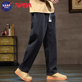 NASA BASE牛仔裤男2026新款裤子男款夏季弹力潮款男裤宽松直筒休闲阔腿裤子 黑色 XL （建议125-145斤）