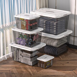 玖纹豹手提加厚透明收纳箱塑料盒子有盖储物箱玩具衣服整理箱零食收纳盒 加厚透明黑 小号长28*宽19*高16cm (约8升)