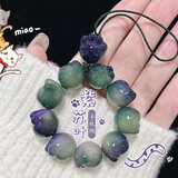 BJYL菩提根雕刻猫爪白玉菩提子手机链挂饰汽车钥匙扣可爱挂绳男女挂件 紫苏叶12mm款