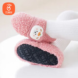 贝瑞加（Babyprints）儿童地板袜男女宝宝软底鞋袜秋冬室内早教袜套卡通学步袜 粉L