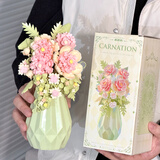 贝乐迪香槟玫瑰永生花积木盆栽DIY拼装玩具520情人节送男女孩生日礼物 花簇馨语+绿色花瓶【精美彩盒】