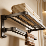 馨沛太空铝双层免打孔毛巾架可折叠浴室置物架卫生间厕所洗手间浴巾架