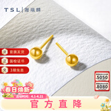 谢瑞麟（TSL）足金黄金耳钉光面圆球简约耳环气质小坠耳饰YK259 约1.45g  工费220元