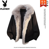 花花公子（PLAYBOY）2025新款美式复古座山雕羽棉绒服男款冬季宽松毛领棉袄外套男上衣 黑色 XL 【建议130-145斤】