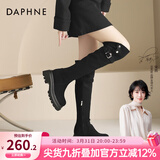 达芙妮官方过膝长筒靴女2026秋冬爆款美拉德厚底加绒长靴两穿翻折靴子女 黑色【过膝or翻折 可两穿】 38