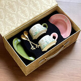 赟娅送闺蜜生日礼物高颜值咖啡杯套装新婚礼物新人伴手礼品高级感摆件 风铃花（粉色+绿色）双杯礼盒