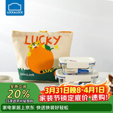 乐扣乐扣（LOCK&LOCK）清新玻璃保鲜饭盒三件套(630ml*1+380ml*1+便当包)LNG428S604白色