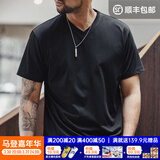 马登工装Sorona凉感速干T恤男夏季v领正肩短袖索罗娜纯色轻奢体恤上衣 炭黑色 2XL