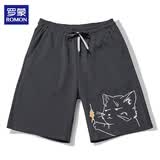 罗蒙（ROMON）五分短裤男夏季韩版潮流印花裤衩男士运动沙滩裤子男裤 灰XL