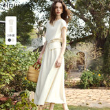 Olrain欧芮儿新款夏季休闲设计感短袖T恤a字半身裙套装女两件套 杏色 M