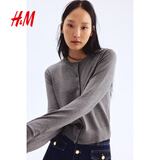 H&M女装毛针织衫夏季慵懒风休闲打底衫短款开衫内搭外套0579541 混灰色167 M 165/96