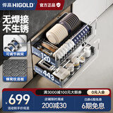 悍高（HIGOLD） 厨房橱柜拉篮碗架抽屉式碗篮加厚304不锈钢底板调味篮双层碗碟篮 550柜体2层-L3.0原色蜂窝纹底板