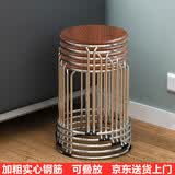 非洲鹰（feizhouying）家用小圆凳子板凳木凳软包座椅不锈钢客厅食堂餐厅餐桌椅子折叠凳 吸塑深木纹色【单只装】