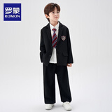 罗蒙男童西装套装中大童英伦风男孩休闲学院风演出礼服 黑色四件套170