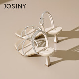 卓诗尼高跟凉鞋2026新款绝美高跟鞋细跟不累脚两穿水钻凉拖鞋 玫瑰金 35