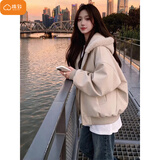 棉致座山雕连帽棉服女冬季新款加绒加厚保暖夹克棉衣外套羽棉袄绒服 M6047杏色【高品质】 L 100-120斤